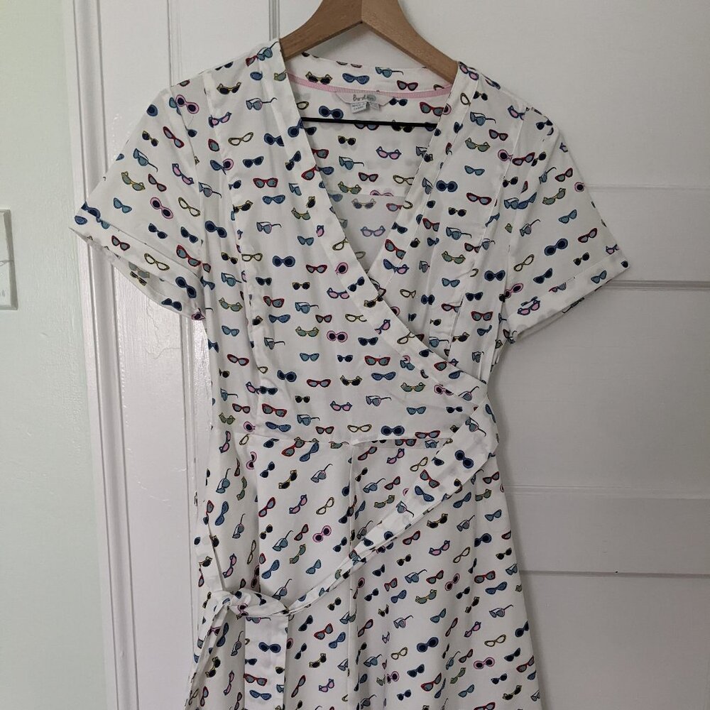 Boden Retro Sunglass Print Lara Wrap Dress Size US10P UK14P Used - Picture 2 of 9